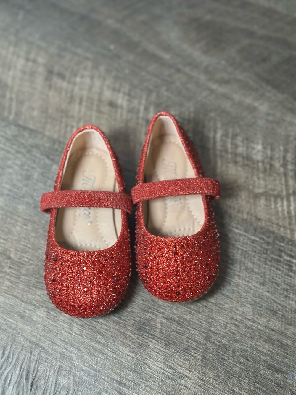 Girls Red Glitter Mary Jane Dress Shoes Sparkle Flats size 4.5